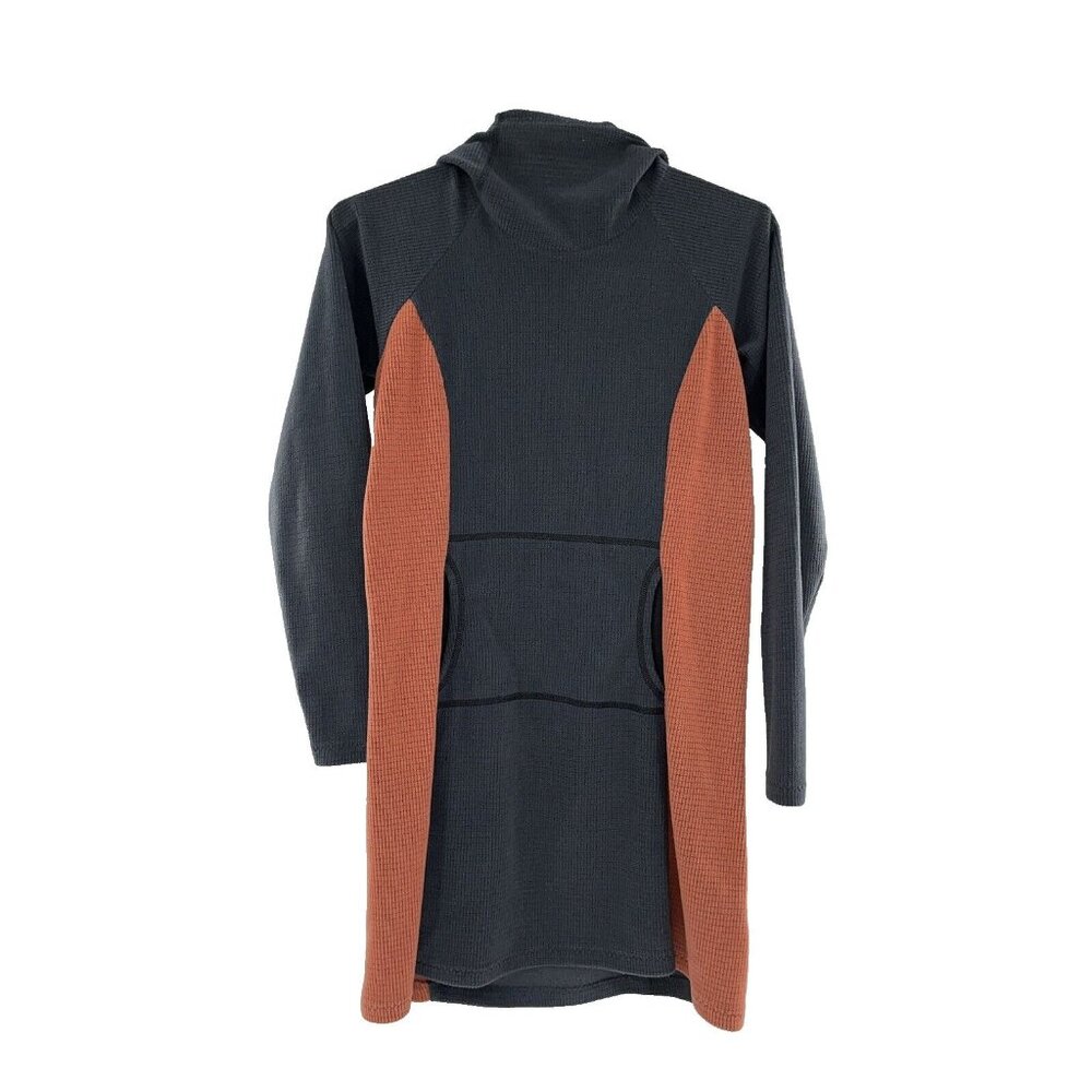 Melanzana Micro Grid‎ Hoodie Dress Womens Small Gray Orange Pockets Gorpcore